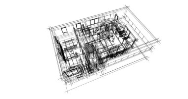 İnşaat planının 3B mimari tasarımı
