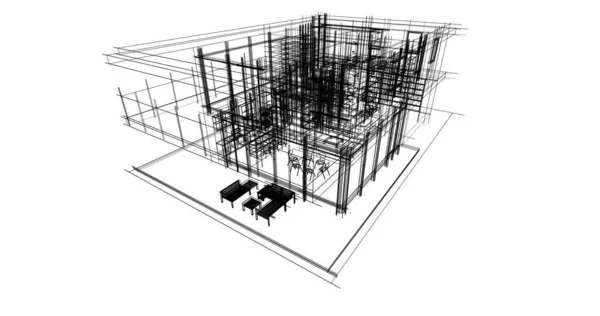 建筑施工规划的三维建筑图解设计 — 图库照片