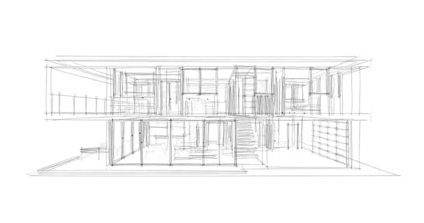 Σχεδιασμός Τρισδιάστατης Αρχιτεκτονικής Εικονογράφησης Οικοδομικού Σχεδίου — Φωτογραφία Αρχείου