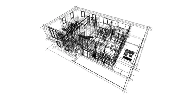 建筑施工规划的三维建筑图解设计 — 图库照片