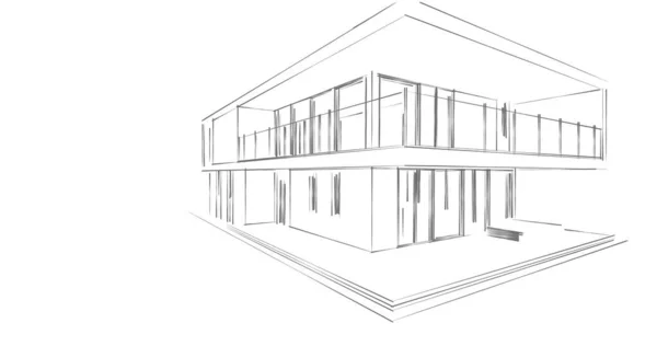 Σχεδιασμός Τρισδιάστατης Αρχιτεκτονικής Εικονογράφησης Οικοδομικού Σχεδίου — Φωτογραφία Αρχείου