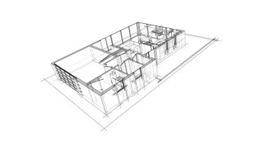 İnşaat planının 3B mimari tasarımı