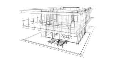  Mimarlık binasının 3D modelleme yazılım tasarımı, dahili illüstrasyon