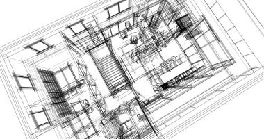  Mimarlık binasının 3D modelleme yazılım tasarımı, dahili illüstrasyon