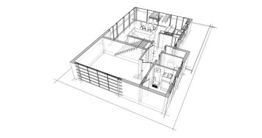  Mimarlık binasının 3D modelleme yazılım tasarımı, dahili illüstrasyon