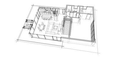  Mimarlık binasının 3D modelleme yazılım tasarımı, dahili illüstrasyon