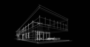 Mimarlık binasının 3D modelleme yazılım tasarımı, dahili illüstrasyon