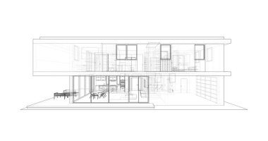  Mimarlık binasının 3D modelleme yazılım tasarımı, dahili illüstrasyon