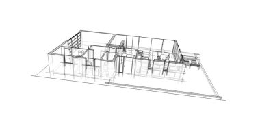  Mimarlık binasının 3D modelleme yazılım tasarımı, dahili illüstrasyon