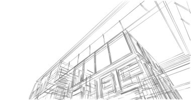  Mimarlık binasının 3D modelleme yazılım tasarımı, dahili illüstrasyon