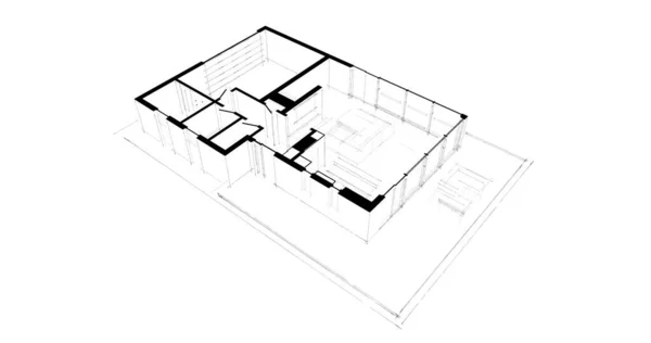 建筑施工规划的三维建筑图解设计 — 图库照片