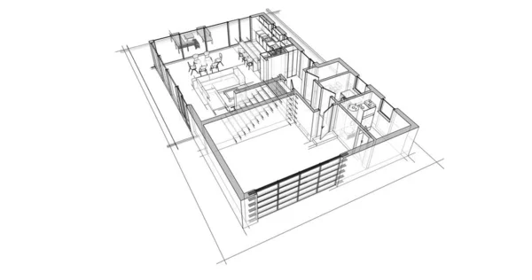 建築計画の3D建築イラストデザイン — ストック写真