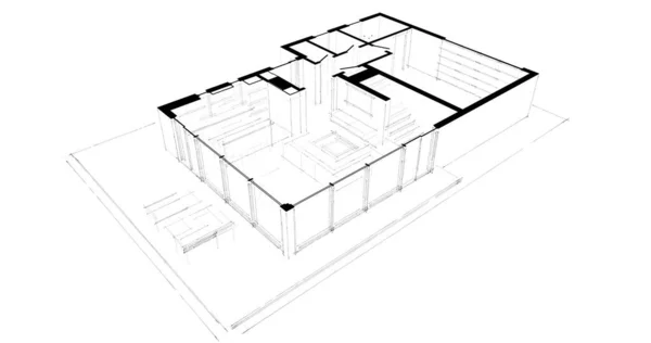 建築計画の3D建築イラストデザイン — ストック写真