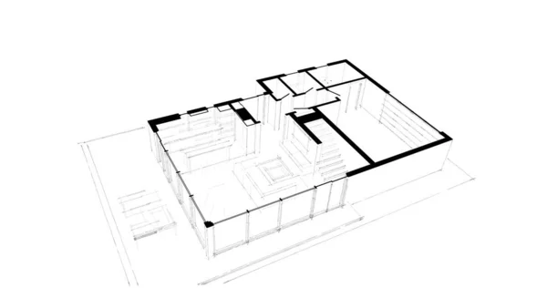 Architektura Ilustracja Projekt Planu Budowy Budynku — Zdjęcie stockowe