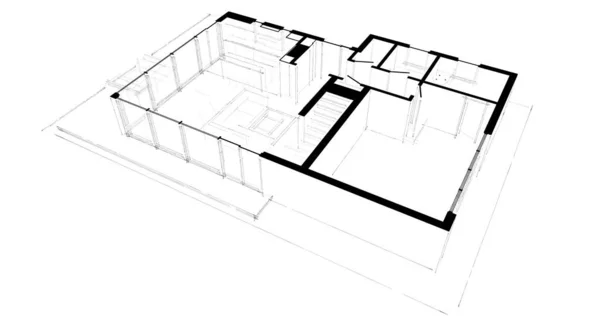 建筑施工规划的三维建筑图解设计 — 图库照片