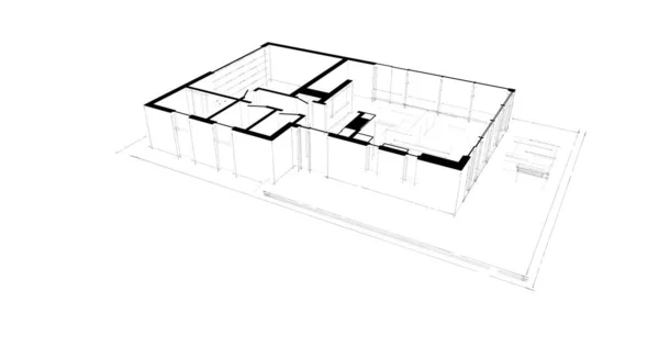 建筑施工规划的三维建筑图解设计 — 图库照片