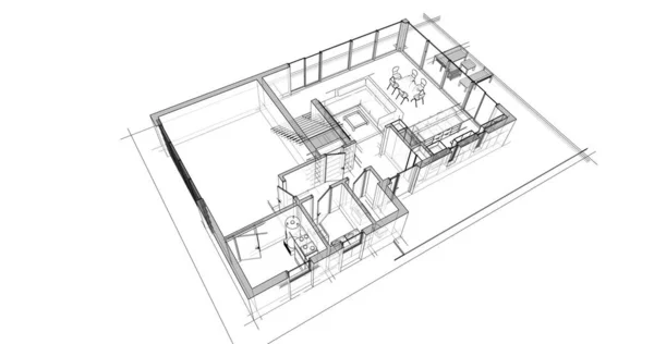 Projeto Ilustração Arquitetura Plano Construção Edifício — Fotografia de Stock