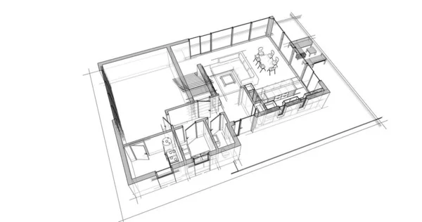 Diseño Software Modelado Del Edificio Arquitectura Ilustración Interiores —  Fotos de Stock