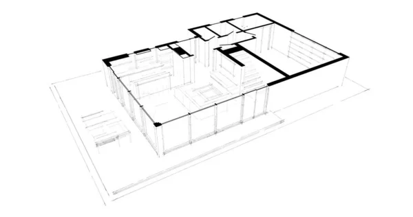 Modelovací Software Návrh Architektonické Budovy Interiérová Ilustrace — Stock fotografie