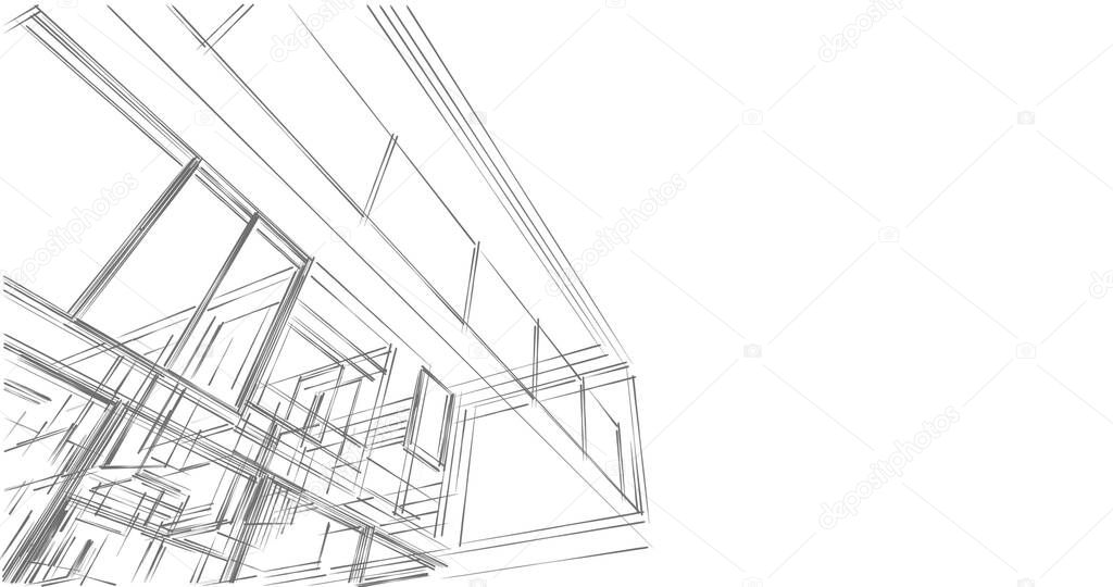  3D modeling software design of architecture building, interior illustration