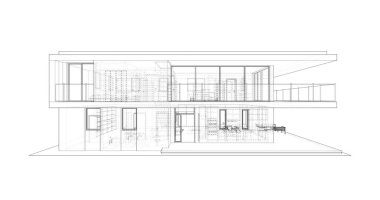  Mimarlık binasının 3D modelleme yazılım tasarımı, dahili illüstrasyon