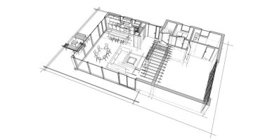  Mimarlık binasının 3D modelleme yazılım tasarımı, dahili illüstrasyon