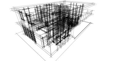  Mimarlık binasının 3D modelleme yazılım tasarımı, dahili illüstrasyon