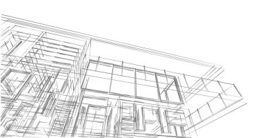  Mimarlık binasının 3D modelleme yazılım tasarımı, dahili illüstrasyon