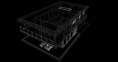  Mimarlık binasının 3D modelleme yazılım tasarımı, dahili illüstrasyon