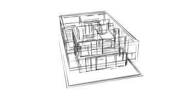  Mimarlık binasının 3D modelleme yazılım tasarımı, dahili illüstrasyon