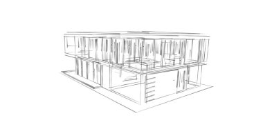  Mimarlık binasının 3D modelleme yazılım tasarımı, dahili illüstrasyon