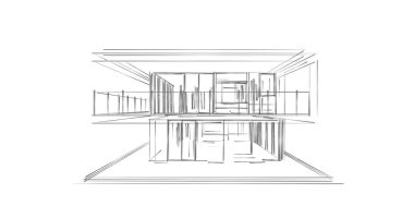  Mimarlık binasının 3D modelleme yazılım tasarımı, dahili illüstrasyon
