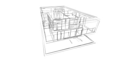  Mimarlık binasının 3D modelleme yazılım tasarımı, dahili illüstrasyon