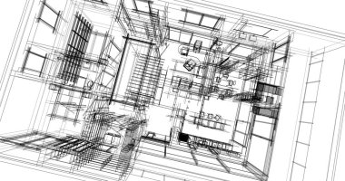  Mimarlık binasının 3D modelleme yazılım tasarımı, dahili illüstrasyon