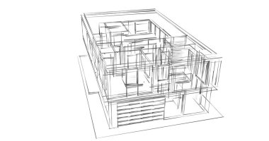  Mimarlık binasının 3D modelleme yazılım tasarımı, dahili illüstrasyon