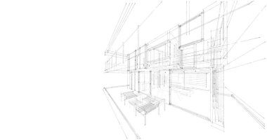  Mimarlık binasının 3D modelleme yazılım tasarımı, dahili illüstrasyon