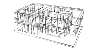  Mimarlık binasının 3D modelleme yazılım tasarımı, dahili illüstrasyon