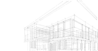  Mimarlık binasının 3D modelleme yazılım tasarımı, dahili illüstrasyon
