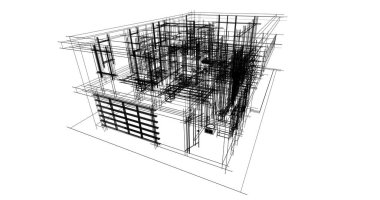  Mimarlık binasının 3D modelleme yazılım tasarımı, dahili illüstrasyon