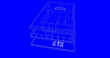  Mimarlık binasının 3D modelleme yazılım tasarımı, dahili illüstrasyon