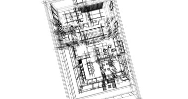  Mimarlık binasının 3D modelleme yazılım tasarımı, dahili illüstrasyon