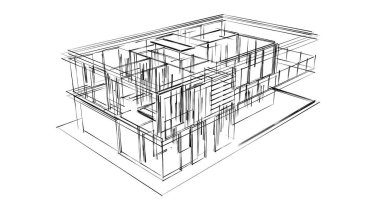  Mimarlık binasının 3D modelleme yazılım tasarımı, dahili illüstrasyon