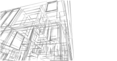  Mimarlık binasının 3D modelleme yazılım tasarımı, dahili illüstrasyon