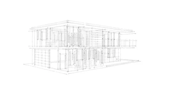 3D modeling software design of architecture building, interior illustration