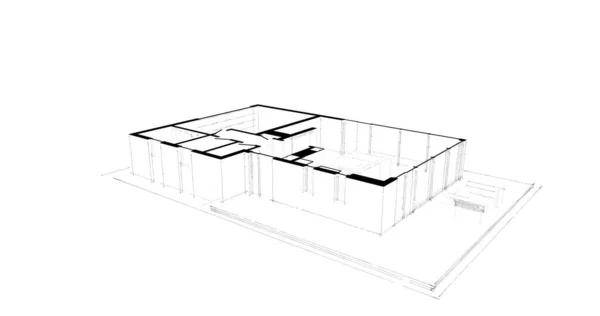 建築建物の3Dモデリングソフトウェア設計 インテリアイラスト — ストック写真