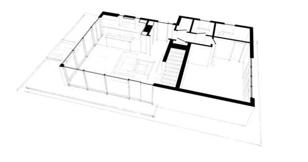 建筑三维建模软件设计 室内图解 — 图库照片