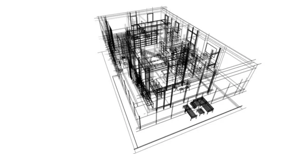 建筑三维建模软件设计 室内图解 — 图库照片