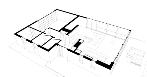 Conception Logiciels Modélisation Bâtiment Architecture Illustration Intérieure — Photo