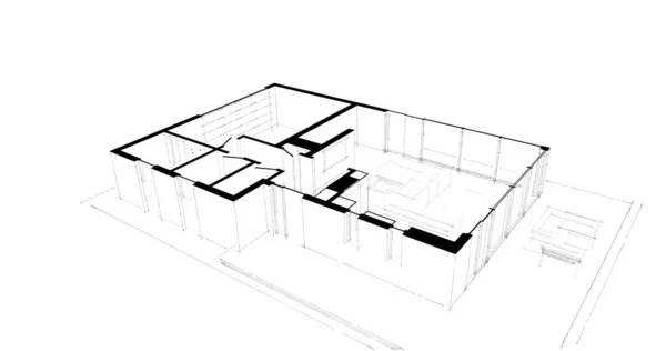 Projektowanie Oprogramowania Modelowania Budynku Architektury Ilustracja Wnętrza — Zdjęcie stockowe