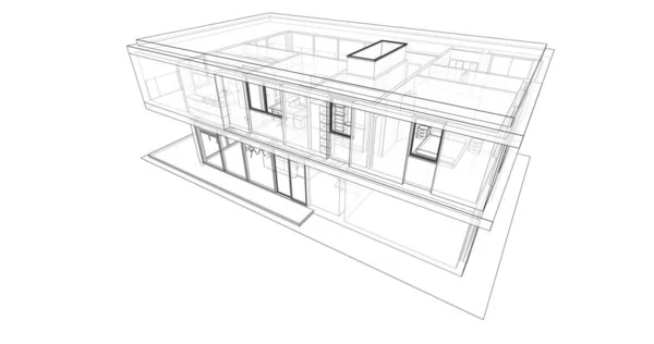 Modelovací Software Návrh Architektonické Budovy Interiérová Ilustrace — Stock fotografie